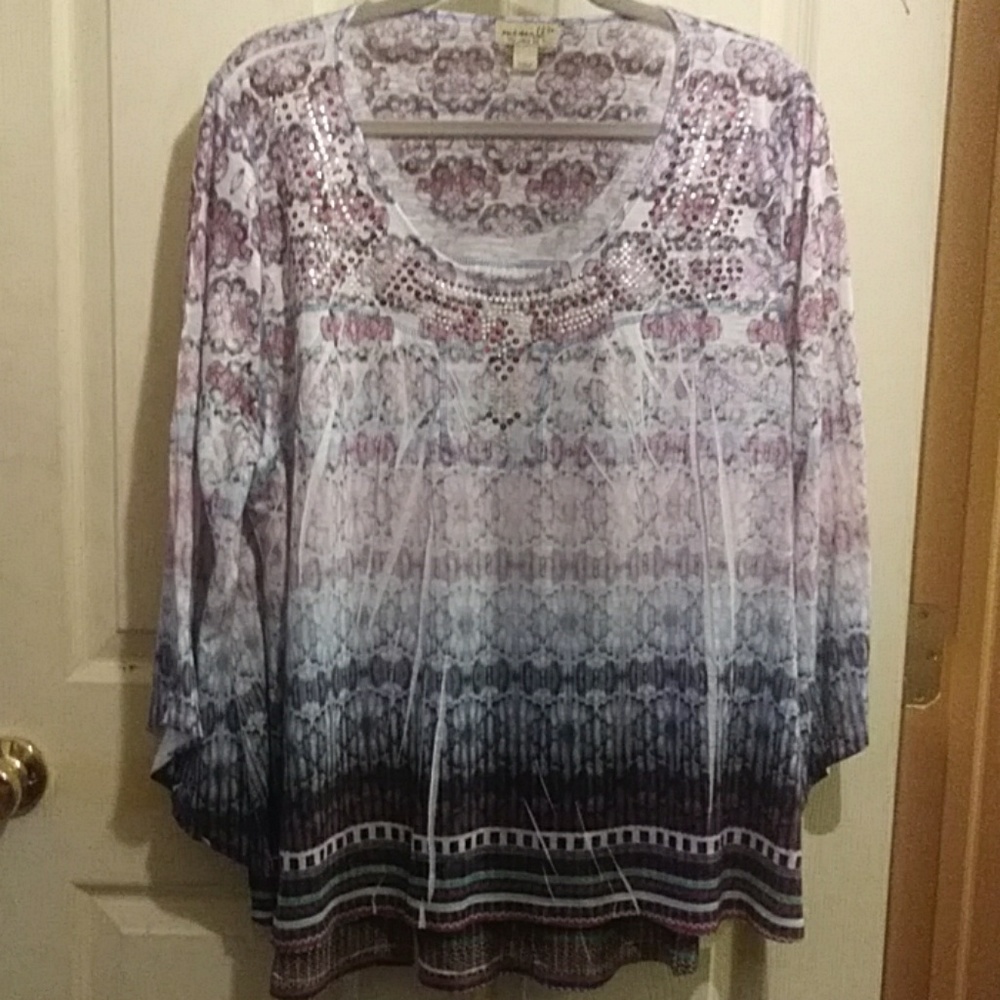 Multi colored sequin top with bell sleeves